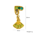 Golden heart earring with green and blue gradient rhinestones, size 20mm x 9mm - Gradient Rhinestone Heart Fan Pendant (YTE2411008-11)