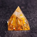 Yellow crystal resin pyramid with gold foil and metal spiral healing stone decor - Power - Health & Wealth