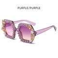 Occhiali da sole quadrati viola con strass, fiori e api dorate per donna e uomo - Viola
