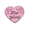 Roze hartvormige metalen broche met zwart spinnenwebpatroon en Stay Weird tekst - Roze Hart Stay Weird Stijl (QHXZ109)