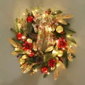 Christmas wreath with LED lights, red and gold ornaments, pine cones and a festive bow - H3115/45 Wreath (With Lights)