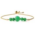 Detail of adjustable 14K gold box chain bracelet with green heart stone and beads - Green Chalcedony