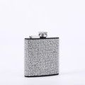 Portable 6oz black hip flask with sparkling silver rhinestones and metal screw cap - 6oz / 304 Matte Black Full Rhinestone 180ml
