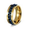 Gold stainless steel spinner ring featuring an embedded dark blue curb chain design - Gold + Blue