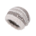 Berretto invernale da donna in maglia marrone chiaro con protezione per orecchie in peluche - Beige