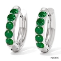 Silver-finish hoop earrings with five round-cut green zircons in a minimalist style - Silver Green Zirconia (PDE476)