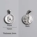 Detail of 15mm silver Roman coin pendant showing front and back with 3mm thickness - Italian Republic Queen Coin Charm (P00004S)