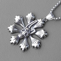 Vintage silver stainless steel necklace with rabbit skull cross pendant and metal chain - Flower Skull + Titanium Steel Chain