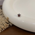 Silver star earring with red heart gemstone inlay and milgrain edge decoration - Single Stud Earring / Red Star