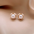 Boucles d'oreilles perles style palais français avec bordure dorée et émail - 52# Tige en Argent-Or-Fleur