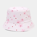 Close-up of pink cherry blossom pattern and stitching details on the cotton sun hat - M (56-58cm) / Pink Sakura (Color 6#)