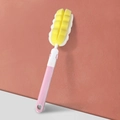 Long handle pink plastic bottle brush with yellow wavy sponge head for bottle cleaning - Cup Brush / Pink