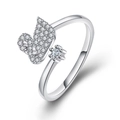 Silver swan open ring with sparkling cubic zirconia pavé and single diamond accent - Pave Swan / Platinum Color-J129