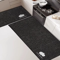 Kitchen floor mat set with black-gray stripes and cute cartoon hippo design - 40x90cm / Loop Pile - Cute Hippo