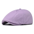 Detail view of the lavender newsboy cap featuring herringbone twill fabric and top button - Adjustable / Lavender
