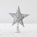Puntale a stella argentato glitterato con paillettes per decorazione albero Natale - 15CM / Argento