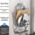 Space aluminum wall mount pot lid rack with three tiers and tray in gun grey finish - Large 3-Tier (With Drip Tray) / Gunmetal