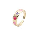 Anello regolabile in oro da donna con stelle smaltate colorate su sfondo bianco puro - Stile Stella con Goccia d'Olio Rosa Rosso Viola (CCR0266YH)