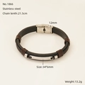 Detailansicht Herren Lederarmband mit Edelstahlplatte und Maßangaben für das Produkt - Schwarzer Edelstahlplatten-Stil (ZH1866S)