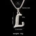 Silver stainless steel necklace with crystal-inlaid capital letter L pendant charm - Letter L + 70cm Chain