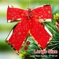 Large red Christmas bow with gold stars, pine cones, and bells, 67x60cm size - Bow-02-Large