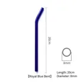 Reusable royal blue bent glass straw, 20cm length and 8mm diameter for drinks - Curved Tube / Sapphire Blue