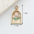 Pink enamel rose bell jar charm in gold alloy for handmade jewelry making, 1.8x1.1cm - Pink Rose Flower
