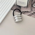 Minimalist elastic hair tie featuring stacked polished silver metallic rings decoration - Style A-Silver