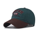 Close-up of Boston 1630 embroidery on two-tone cotton baseball cap with twill texture - Adjustable / Green