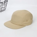 Khaki five-panel camper hat with flat brim and breathable eyelets in premium cotton twill - Khaki