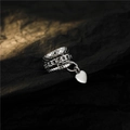 Silver layered ring set with heart pendant featuring quilted, chain, and rope textures - Copper / White Gold