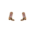 Golden cowboy boot stud earrings featuring iridescent rectangular gemstone inlay - Cowboy Boot / Rose Gold