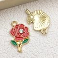 Golden alloy heart and red rose charms for DIY jewelry making accessories set - Red Rhinestone Rose (16690)