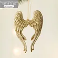 Ciondolo ali d'angelo color oro champagne con glitter e nastro, 9,5x9,5 cm - Ali d'Oro