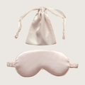 Silky pink sleep mask and matching drawstring pouch set with premium satin texture - Nude Pink