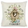 Easter square linen pillowcase featuring a cute watercolor rabbit and truck illustration - Zl2002064-22 / 45*45cm Cover Only