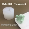 Detail van de mini cactus siliconen mal met afmetingen en een afgewerkt exemplaar - Model 3866 / Semi-transparant