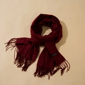 Soft burgundy cashmere scarf with elegant fringe trim and classic woven texture - Jujube Red