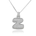 Close-up of silver letter Z pendant with micro-paved zircons on a box chain - Letter Z (DX34-Z)