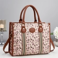 Elegante borsa tote beige con stampa ciliegie finiture in pelle marrone e tracolla - Albicocca