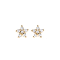 Detail of star-shaped stud earrings with gold plating and clear zircon stones - Pentagram Star Stud Earrings - Gold
