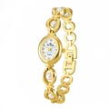 Elegant gold quartz watch for women with pearl-accented bracelet and oval white dial - Gold White