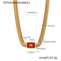 Titanium steel flat snake chain necklace with rectangular red glass pendant and inlay - Necklace / Red Glass