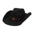 Classic black felt cowboy hat featuring a leopard print band and vintage leopard metal buckle - Black (With Leopard Band)
