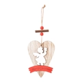 Wooden heart Christmas ornament with white angel, stars, and red beads on hanging rope - Heart Angel