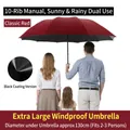 Red 10-rib manual umbrella with black glue coating, 130cm large diameter for 2-3 people - Extra Large 10-Rib Manual Black Glue / Burgundy