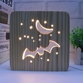 Halloween wooden 3D night light with moon star and bat hollowed out warm LED lamp - Bat/15cm