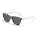 Kids dinosaur print sunglasses in blue with dark grey lenses and cartoon patterns - Dark Blue Frame Light Blue Legs