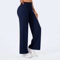 Deep blue high-waisted wide-leg yoga trousers with a soft drape for women - S / Navy Blue