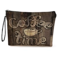Brown coffee gnome makeup bag with wooden texture and Coffee Time print and zipper - Retro Wood Grain Coffee Time